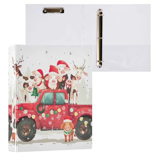 Red Truck Bauernhoftiere Weihnachten 3,8 cm 3-Ringbuch Ordner für Mittelschule 3,8 cm 3-Ringbuch mit Taschen von GAIREG