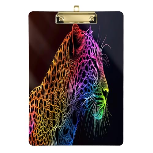 Regenbogenfarbenes Leoparden-Acryl-Klemmbrett, Acryl-Klemmbrett für Klassenzimmer, Büro, Krankenpflege, A4, Briefgröße, 31,8 x 22,9 cm, goldfarbener Clip von GAIREG