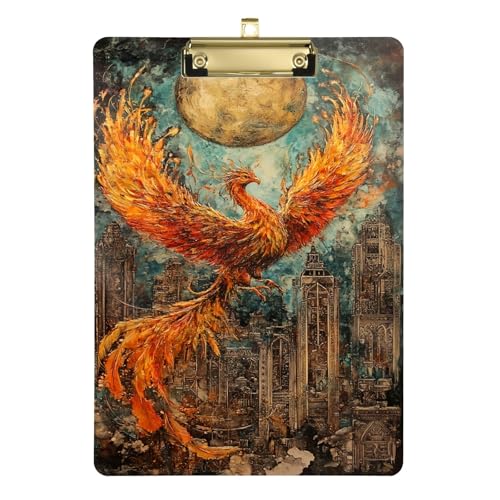 Retro Phoenix Klemmbretter, Acryl-Klemmbrett für Klassenzimmer, Büro, Krankenpflege, A4, Briefgröße, 31,8 x 22,9 cm, Goldclip von GAIREG