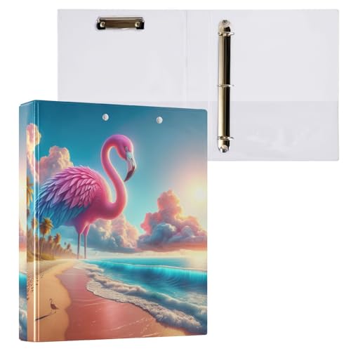 Riesiger Flamingo 3-Ringbuch, 3,8 cm, für Krankenpflege, Schule, Ringbuch mit Taschen von GAIREG