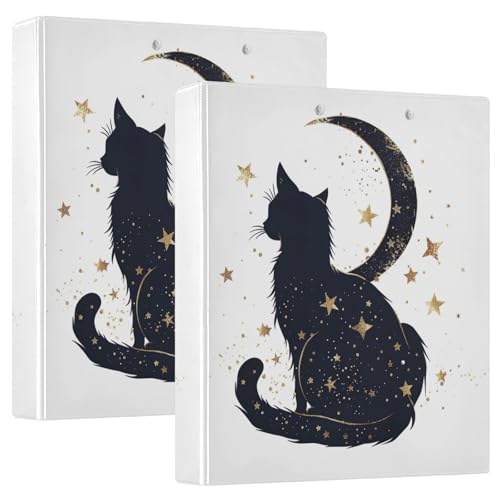 Ringbuch mit 3 Ringen, Sternenhimmel, Katze, 3,8 cm, Ordner für Schüler, 2 Stück von GAIREG