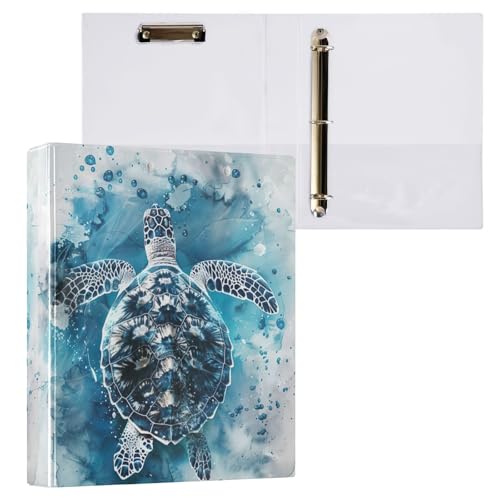 Ringbuch mit Aquarell-Schildkröte im Ozean, mit Taschen, 200 Blatt Kapazität, D-Ringbücher von GAIREG