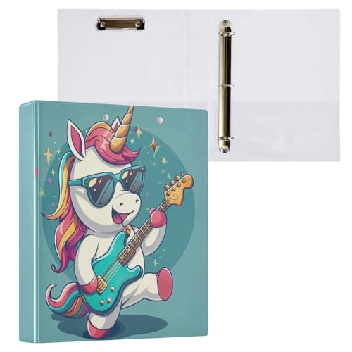 Ringbuch mit niedlichem Einhorn und E-Gitarre, 3 Ringe, 3,8 cm, Ordner für Lehrer von GAIREG