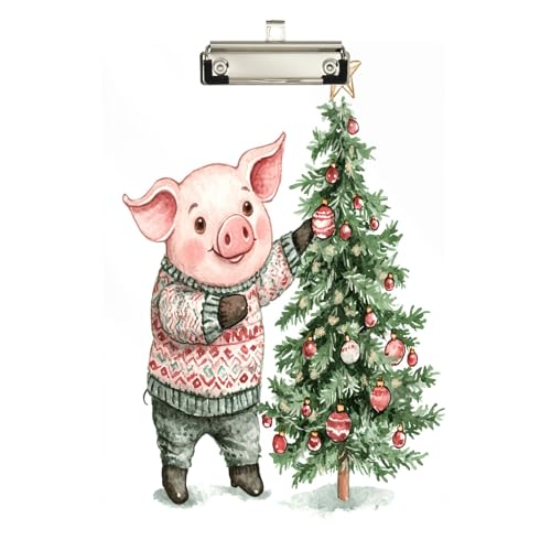 Schwein in einem Pullover Weihnachten Acryl Klemmbrett Acryl Klemmbretter für Lehrer, A4 Briefgröße 12,5 x 9 Zoll Silber Clip von GAIREG