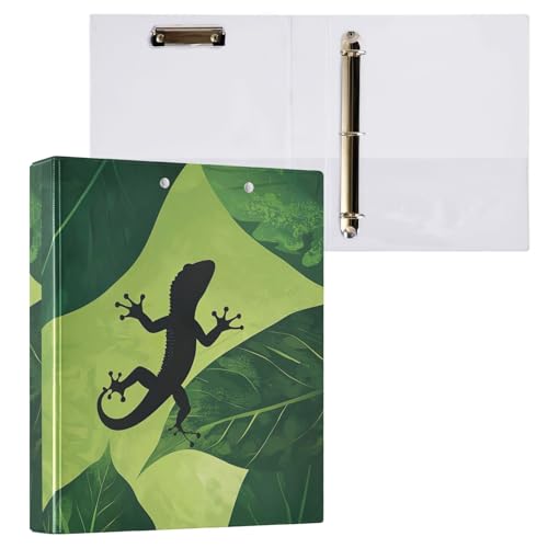 Silhouette Gecko on Leaf 3-Ringbuch mit Taschen, 200 Blatt Kapazität, Ordner für College von GAIREG