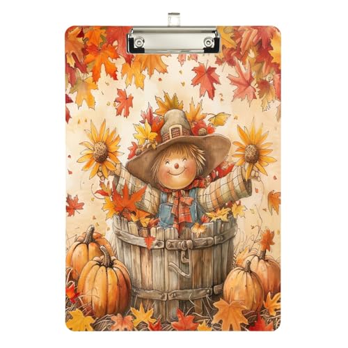 Smiling Scarecrow Fall Pumpkin Clipboards, Acryl-Klemmbrett für Kinder, A4 Briefgröße 31,8 x 22,9 cm, Silberclip von GAIREG