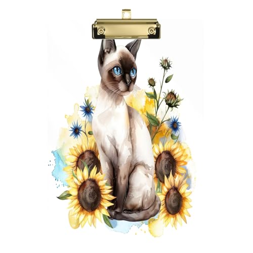 Sonnenblume und blaues Auge Katze Acryl Klemmbrett Acryl Fußball Klemmbrett für Trainer A4 Briefgröße 31,8 x 22,9 cm Gold Clip von GAIREG