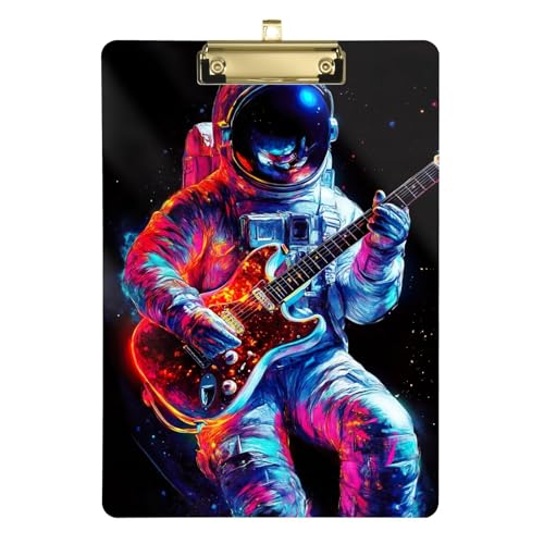 Space Astronaut spielt Gitarre Acryl Klemmbrett Acryl Niedliche Klemmbretter für Frauen A4 Briefgröße 31,8 x 22,9 cm Gold Clip von GAIREG