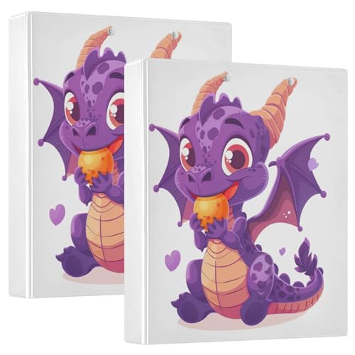 Süßer violetter Drachen-Charakter, niedlicher 3-Ringbuch, 3,8 cm, Schulordner für Mittelschule, 3 Ringbücher mit Taschen, 2 Stück von GAIREG