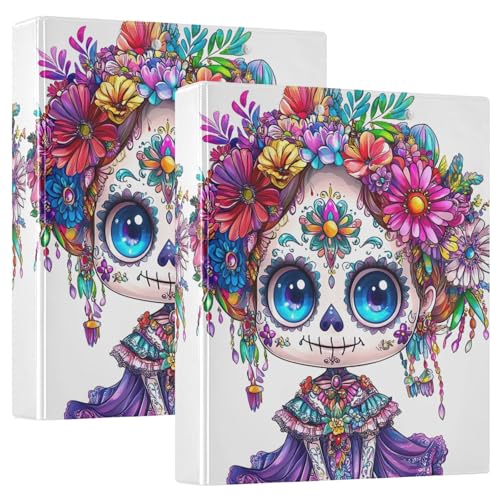 Süßer weiblicher Sugar Skull 3-Ringbuch, 2 Stück, 3,8 cm Ordner, Schulordner von GAIREG