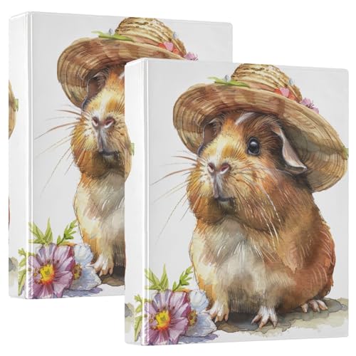 Süßes Meerschweinchen mit Hut, 3,8 cm, 3-Ringbuch, D-Ringbuch, 3,8 cm, 3-Ringbuch mit Taschen, 2 Stück von GAIREG