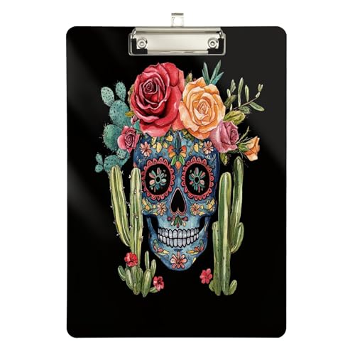 Sugar Skull Rosen Kaktus Acryl Klemmbrett Low Profile Klemmbrett für Künstler, A4 Briefgröße 31,8 x 22,9 cm, Silberclip von GAIREG