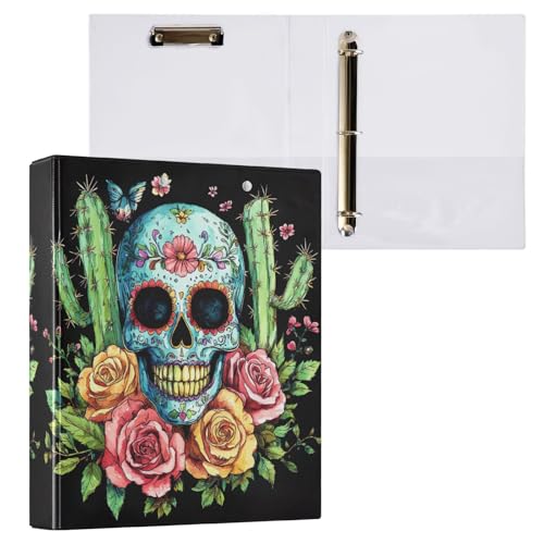 Sugar Skull Roses Cactus Black 3,8 cm Ordner mit Taschen, 200 Blatt Kapazität, Ordner für Kinder von GAIREG