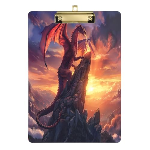 Sunrise Dragon Klemmbretter, flaches Klemmbrett für Klassenzimmer, Büro, Krankenpflege, A4, Briefgröße, 31,8 x 22,9 cm, goldfarbener Clip von GAIREG