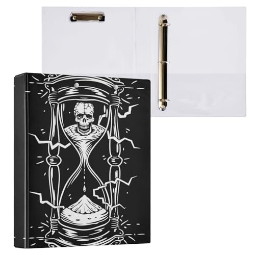 Totenkopf-Sanduhr auf dunklem 3,8 cm 3-Ringbuch für 200 Blatt Mädchenbuch von GAIREG