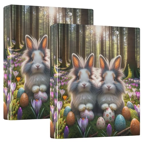 Twin Bunnies Ostereier 3,8 cm 3-Ringbuch Mädchen Ordner für Schule Ordner mit Taschen 2 Stück von GAIREG