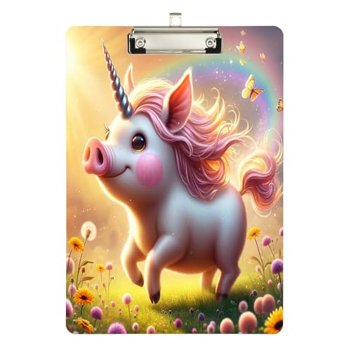 Unicorn Pig Acryl-Klemmbrett, Acryl-Klemmbretter für Kinder, A4 Briefgröße 31,8 x 22,9 cm, silberfarbener Clip von GAIREG