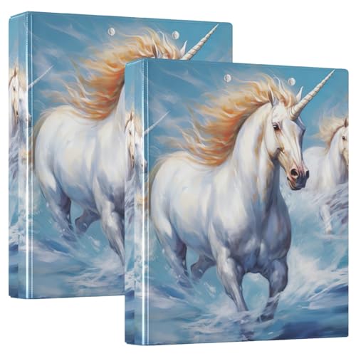 Unicorns Run in Water 3-Ringbuch 2er Set 1 1/2 Zoll Ordner Mädchen Binder für Schule von GAIREG