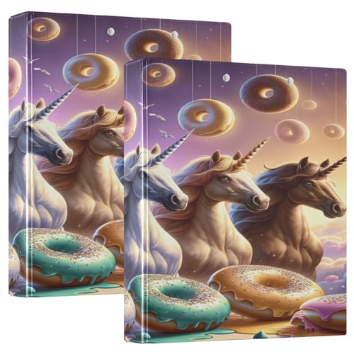 Unicorns and Donuts Drei-Ringbuch, D-Ringbuch, 3,8 cm, Ordner für College, 2 Stück von GAIREG