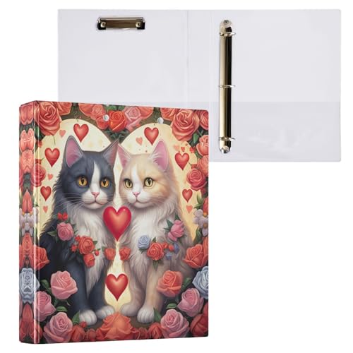 Valentine Heart Cat Couple 3,8 cm Ordner 3 Ringe Kinder Ordner 3 Ringbücher mit Taschen von GAIREG