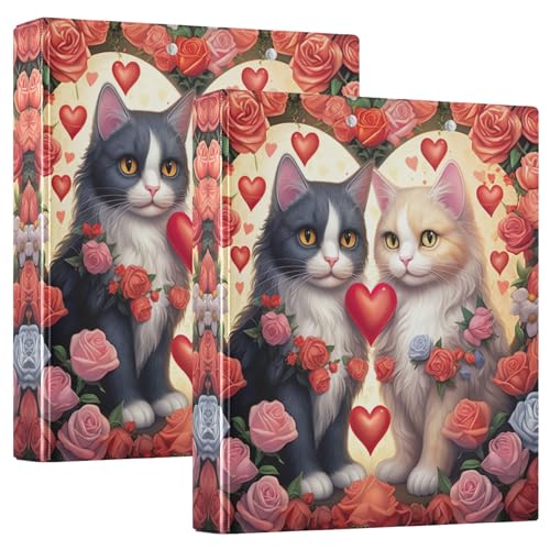 Valentine Heart Cat Couple 3-Ringbuch Set mit 2 3,8 cm Ordnern für Kinder von GAIREG