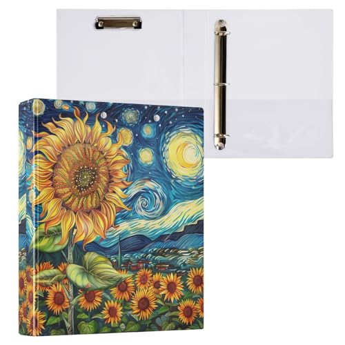 Vibrant Sunflower Field Under Night Sky 3-Ringbuch, 3,8 cm, für 200 Blatt, Schulbedarf, Ordner von GAIREG