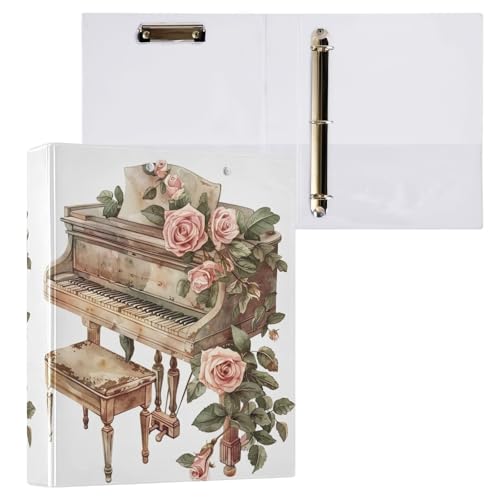 Vintage Klavier mit Rosen 3,8 cm 3-Ringbuch mit Taschen 200 Blatt Kapazität Rezeptbuch Binder von GAIREG