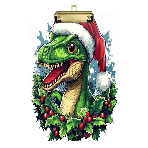 Weihnachts-Dinosaurier-Porträt-Acryl-Klemmbrett, flache Klemmbretter für Medizinstudenten, A4, Briefgröße, 31,8 x 22,9 cm, goldfarbener Clip von GAIREG