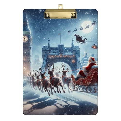 Weihnachts-Klemmbrett mit Londoner Brücke, Acryl-Klemmbretter für Klassenzimmer, Büro, Krankenpflege, A4, Briefgröße, 31,8 x 22,9 cm, goldfarbener Clip von GAIREG