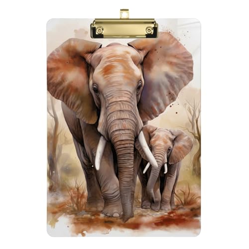 Wild Afrika Elefant Acryl-Klemmbrett, flache Klemmbretter für Lehrer, A4 Briefgröße 31,8 x 22,9 cm, Goldclip von GAIREG