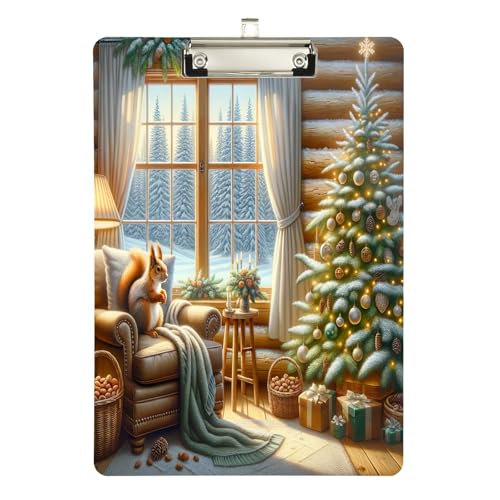 Winter Weihnachten Eichhörnchen Klemmbretter Acryl Niedliche Klemmbretter für Frauen A4 Briefgröße 12,5 x 9 Zoll Silber Clip von GAIREG