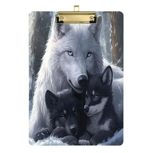 Wolf Mom Acryl-Klemmbrett, flache Klemmbretter für Klassenzimmer, Büro, Krankenpflege, A4, Briefgröße, 31,8 x 22,9 cm, goldfarbener Clip von GAIREG