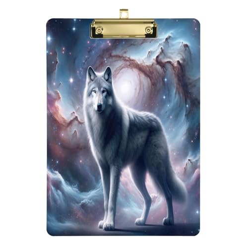 Wolf Walking on Galaxy Klemmbretter, flache Klemmbretter für Klassenzimmer, Büro, Krankenpflege, A4, Briefgröße, 31,8 x 22,9 cm, Goldclip von GAIREG