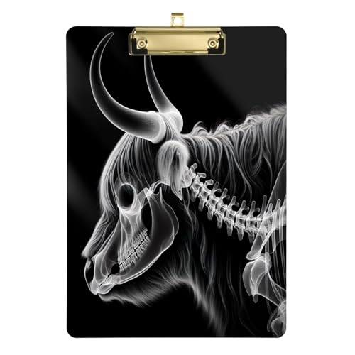 X Ray Skelett Bull Acryl-Klemmbrett, niedriges Profil, Fußball-Klemmbrett für Trainer, A4, Briefgröße, 31,8 x 22,9 cm, Goldclip von GAIREG