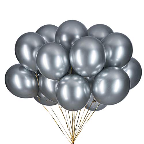 12 Zoll Luftballons Silber Helium,Metallic Luftballons Silber 50 Stücke Latex Ballons Ø 30 cm für Hochzeit Valentinstag Geburtstag Taufe Kommunion Party Deko von GAKA FAVOR