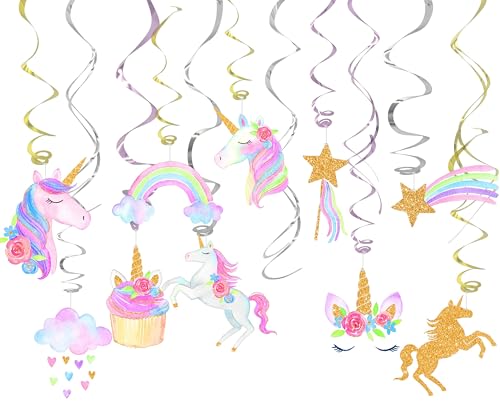 GAKA FAVOR 20 Stück Wirbel Deko Einhorn Spiralen Girlande Folien Deckenhänger Einhorn Spiral Deko für Mädchen Geburtstag, Hochzeit, Silvester oder Karneval Partydeko von GAKA FAVOR