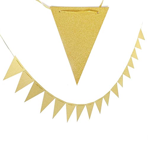 GAKA FAVOR Wimpelkette Girlande Glitzer Gold Wimpel Dreiecksflagge Banner 10 Meter für Party-Dekorationen, 30 Flaggen von GAKA FAVOR