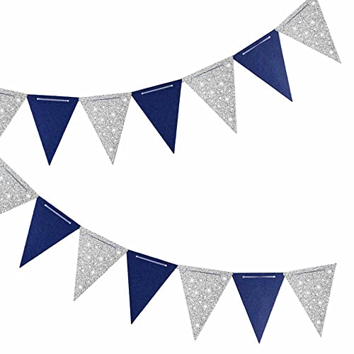 GAKA FAVOR Wimpelkette Girlande Marine Blau und Silber Wimpel Dreiecksflagge Banner 10 Meter für Party-Dekorationen, 30 Flaggen von GAKA FAVOR