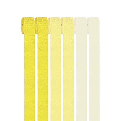 GAKA FAVOR Krepppapier Gelb Zitronengelb un Beige Kreppbänder （6 Rolle）4.5cm x 25m Bänder Kreppbänder Luftschlangen,Creppapier Seidenpapier Streamer für Hochzeit Geburtstags Party Feier Dekoration von GAKA FAVOR