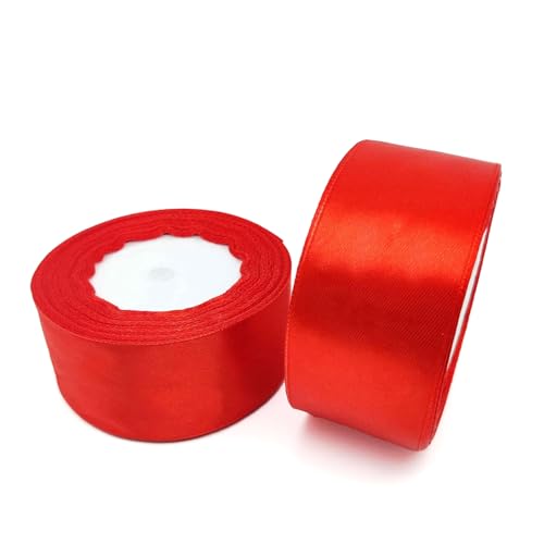 GAKA FAVOR Satinband Rot 38mm X 22 Meters (2 Rollen),Dekoration Geschenkband breit Schleifenband Bänder, Stoffband für Hochzeit, Taufe und Geburtstag Geschenke von GAKA FAVOR