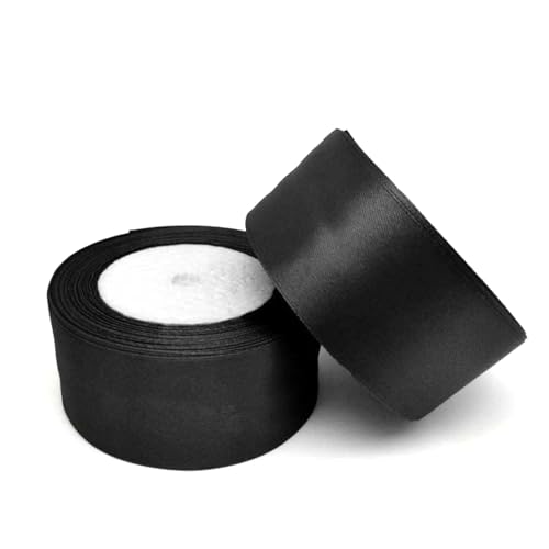 GAKA FAVOR Satinband Schwarz 38mm X 22 Meters (2 Rollen), Dekoration Geschenkband breit Schleifenband Bänder, Stoffband für Hochzeit, Taufe und Geburtstag Geschenke von GAKA FAVOR