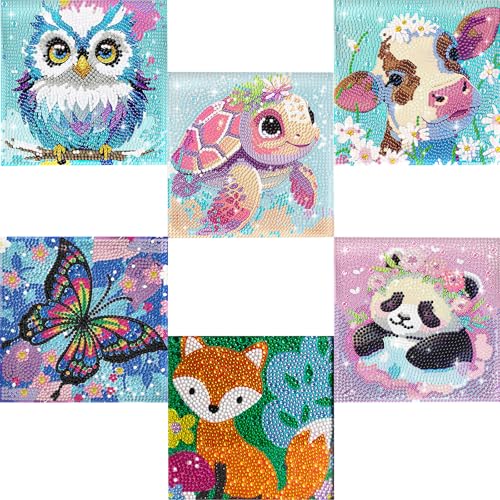 GALOZZOIT 6er Set 5D Diamond Painting Kinder, Diamond Painting Set,Full Diamond Painting Bilder Kinder Tiere-Set,Mädchen Junge Geschenke 6 7 8 9 10 11 12 Jahre（15x15cm） von GALOZZOIT