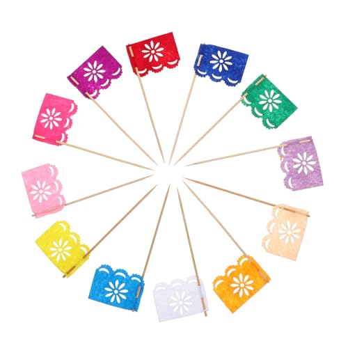 GALPADA 24 Stück Tag der Toten Tortenaufsatz mexiko Flagge obstpflücker Party zubehör Cupcake-Topper für den Sommer Fiesta Laterne Flaggen-Kuchen-Picks Tag der Toten Cupcake Topper Stoff von GALPADA