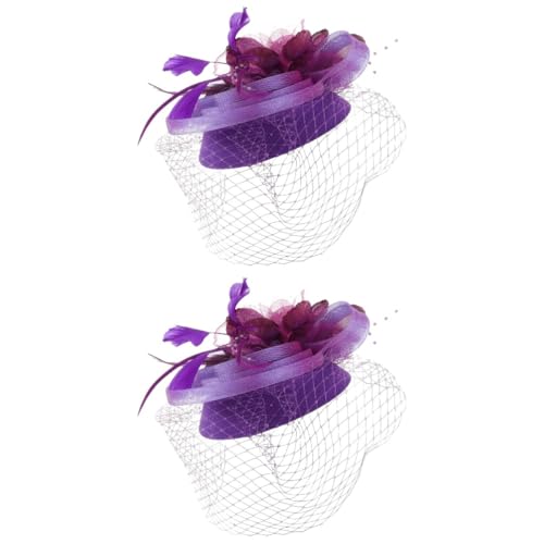 GALPADA 2St Hut Stirnband schwarze Kappen Fascinatoren für Damen Fascinator Mützen Mesh Frau Stirnband haarschmuck evengers Tea-Party-Kopfbedeckung Braut-Fascinator-Stirnband Stoff Violett von GALPADA