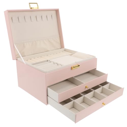 GALPADA Elegante Dreistufige Schmuckschatulle Tragbarer Organizer Aus Pu Leder Für Ringe Halsketten Und Ohrringe Ideal Für Reisen Und Den Heimgebrauch von GALPADA