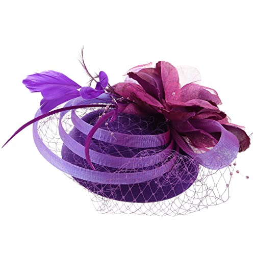 GALPADA Hut Stirnband haarschmuck evengers feminela hairpins hochzeitstruhe Fascinator Mützen Mesh Spitzenschleier Vintage-Hut Kopfschmuck für die Braut Fascinator-Stirnband Stoff Violett von GALPADA