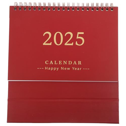 GALPADA Kleiner Tischkalender 2025 Akademischer Kalender Mini-Schreibtisch-Standkalender Dickes Papier Doppeldraht-Kalenderbindung Zuhause Oder Büro Rot von GALPADA