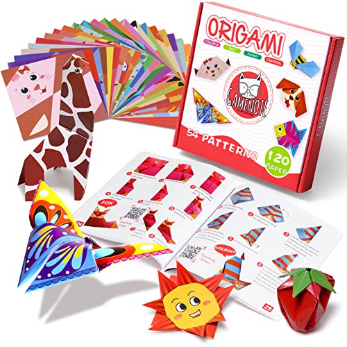 Gamenote Buntes Origami Papier mit 55-seitigem origami buch 120 doppelseitigen, lebendigen Papieren 54 bastelset kinder Origami DIY Kunst bastelpapier 4-12 Jahre alt von GAMENOTE