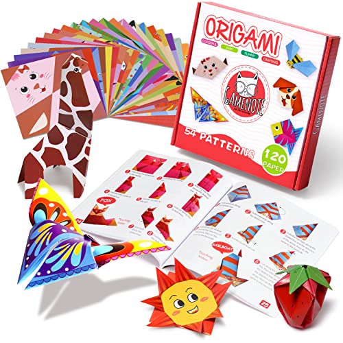 Gamenote Buntes Origami Papier mit 55-seitigem origami buch 120 doppelseitigen, lebendigen Origami Papieren 54 bastelset kinder Origami DIY Kunst bastelpapier 4-12 Jahre alt von GAMENOTE