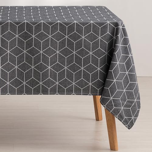 GAMUSI tischdecke abwaschbar schmutzabweisend geometrisch Linie Anthrazit 140 x 240 cm von GAMUSI